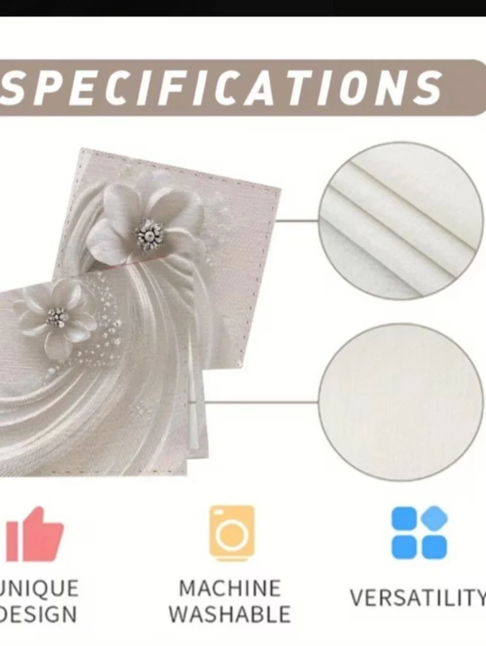 Elegant Ivory Floral Table Runner – Embossed Petal Design